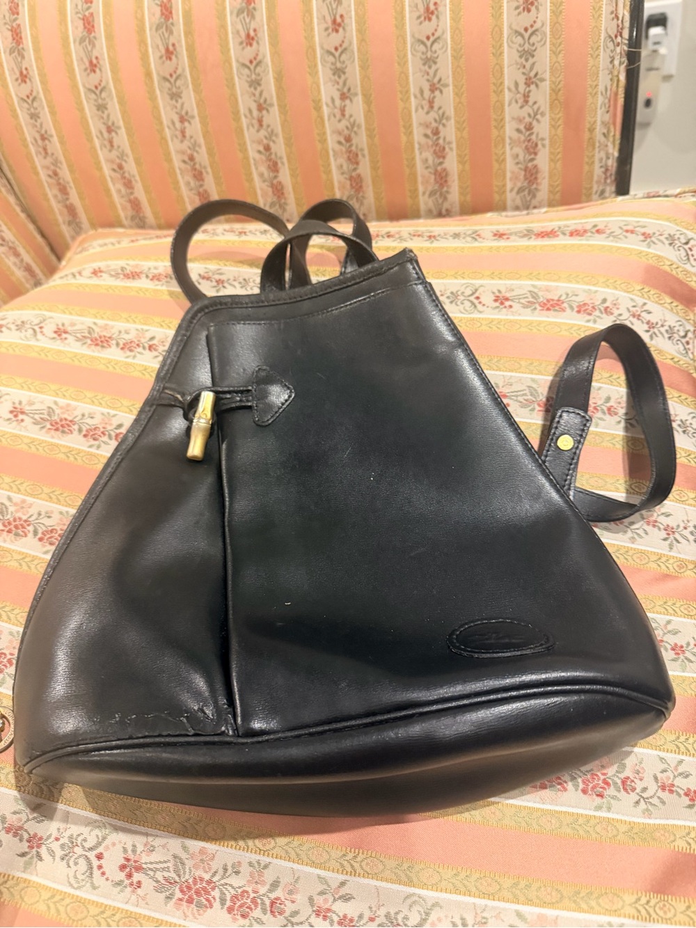 Longchamp Black Leather Backpack,vintage 90